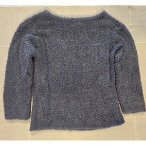 Sigrid Olsen Sport Blue Fuzzy Eyelash Knit Metallic Shimmer Sweater Petite PS